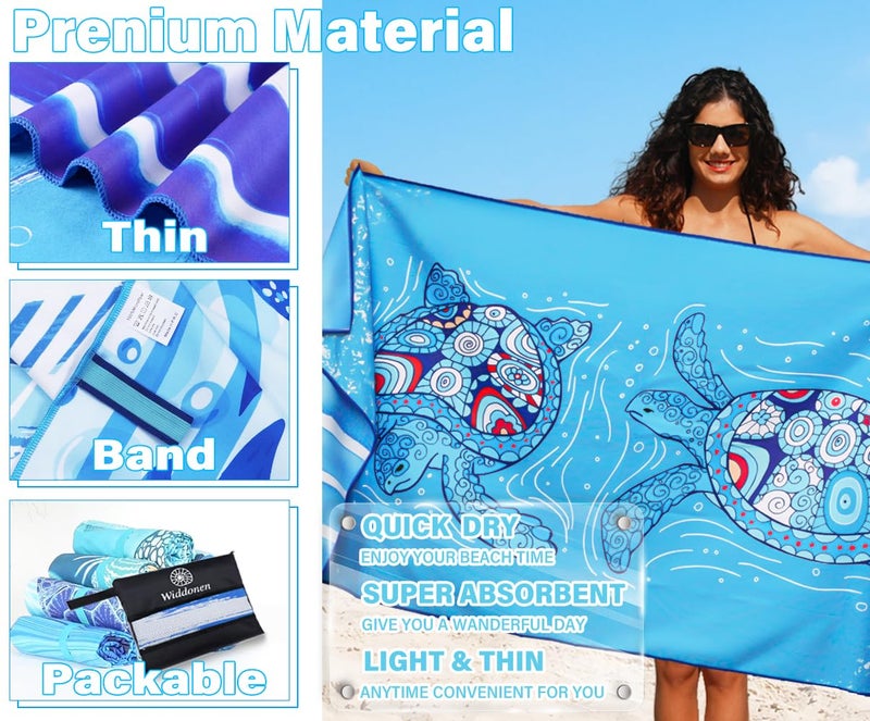 Widdonen Lightweight Thin Microfiber Beach Towel Sand Free Quick Dry Absorbent Compact Soft Pool Swim Travel Towels Extra Large Oversized Beach Accessories Packable Essentials Stuff Gifts for Adult - Image 4